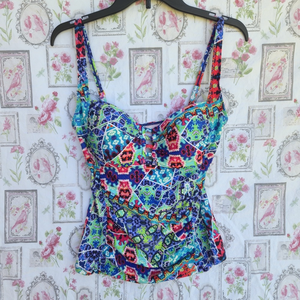 La Blanca Casa Azul Tankini Top Size 10 Multicolor Geometric Boho Swimsuit